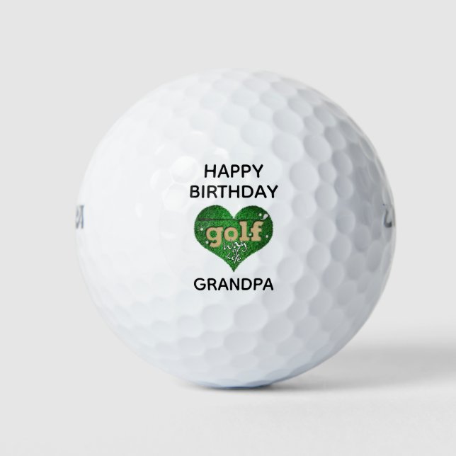Pelotas De Golf Funny Cute Happy Birthday Grandpa Heart Golfer (Anverso)