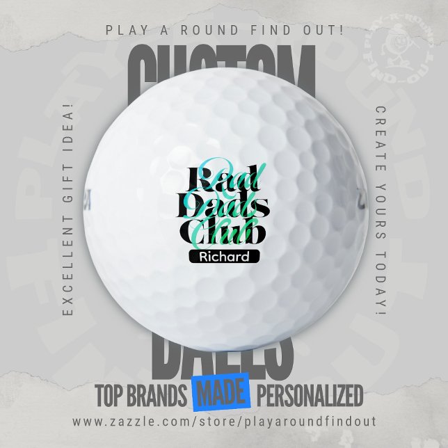 Pelotas De Golf Funny Golf Dad Rad Dads Club Retro Typography (Custom Printed Brand Name Golf Balls By PlayARoundFindOut - Zazzle's premiere golf gift shop)