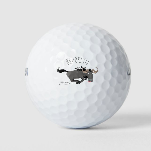 Pelotas De Golf Funny Wildebeest corriendo ilustracion personaliza (Anverso)
