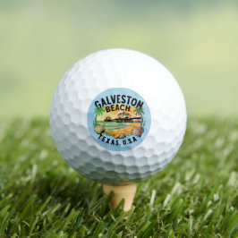 Pelotas De Golf Galveston Beach Retro Vignette
