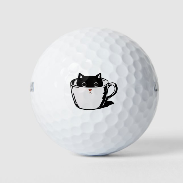 Pelotas De Golf Gatito negro con nariz roja escondido en una taza (Anverso)
