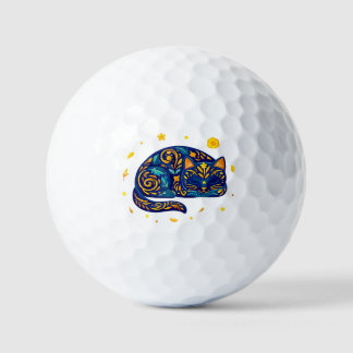 Pelotas De Golf Gato de Arte Popular en Azul