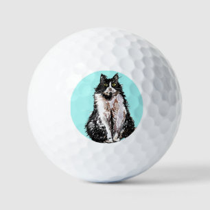 Pelotas De Golf Gato de Tuexdo Gats Black White Watercolor de agua
