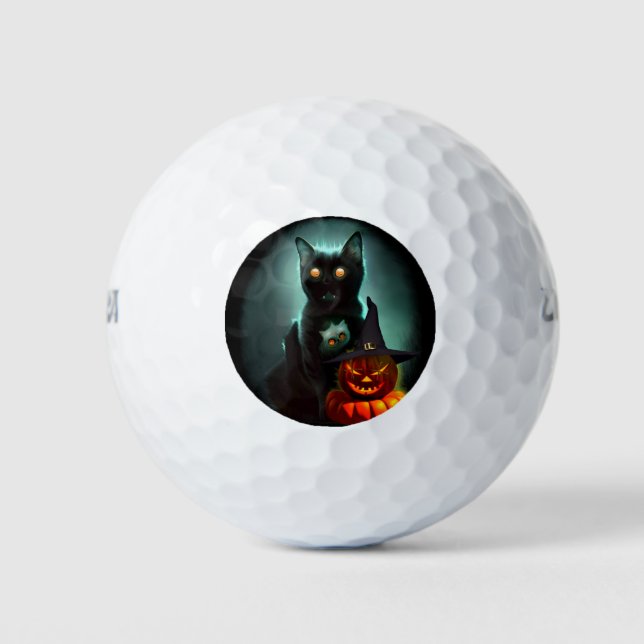 Pelotas De Golf Gato de vampiros y mago calabaza Halloween Surreal (Anverso)
