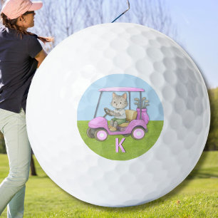 Pelotas De Golf Gato Encantador Carrito Rosa Perfectamente a la Pa