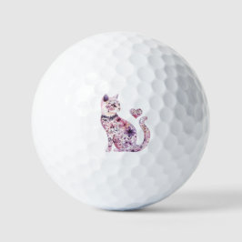 Pelotas De Golf Gato floral de rosas corazones púrpura rosa bonito