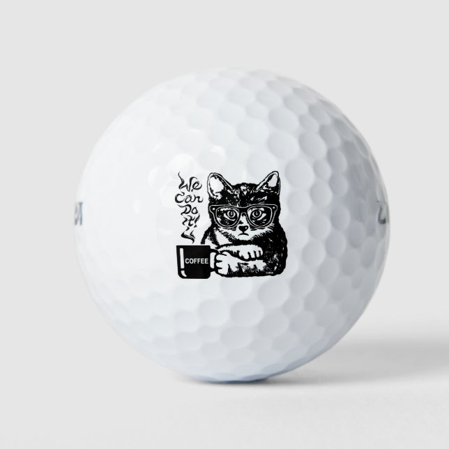 Pelotas De Golf Gato gracioso motivado por el café (Anverso)