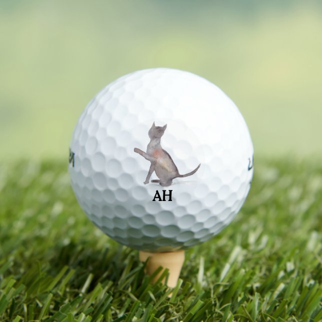 Pelotas De Golf Gato gris monograma Animal Kitten Mascota (Camiseta in situ)