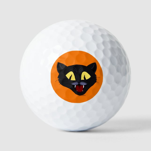Pelotas De Golf Gato negro de Halloween (Anverso)