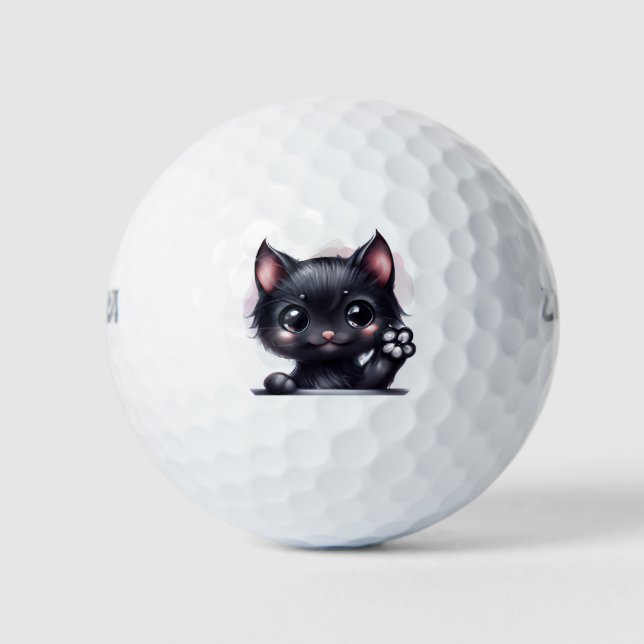 Pelotas De Golf Gato negro de Kawaii Adorable (Anverso)