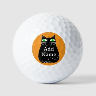 Pelotas De Golf Gato negro graso con ojos verdes Personalizado tex