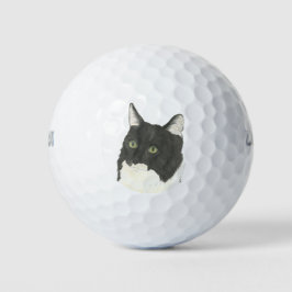 Pelotas De Golf Gato negro y blanco