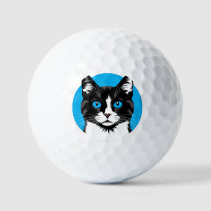 Pelotas De Golf Gato negro y blanco con ojos azules