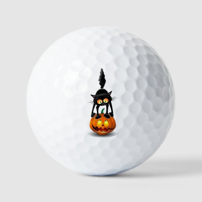 Pelotas De Golf Gato Personalizado asustado de Halloween en calaba (Anverso)