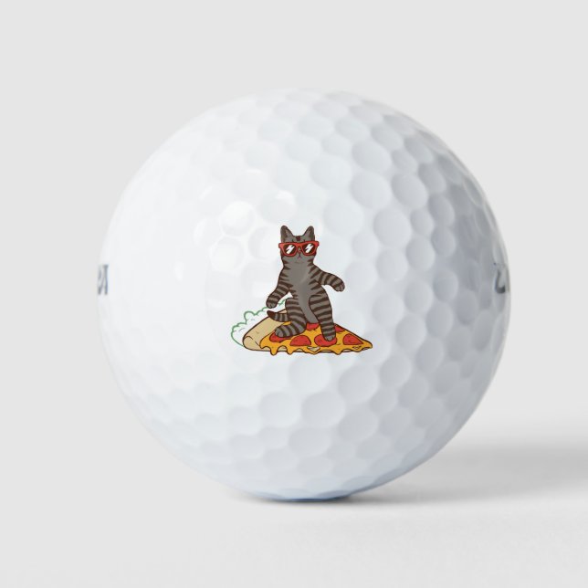 Pelotas De Golf Gato Snowboard en pizza (Anverso)