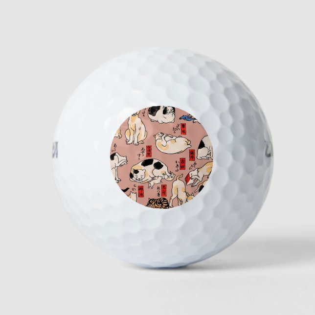 Pelotas De Golf gatos japoneses Ukiyo-e Funny kitty (Anverso)