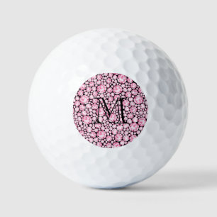 Pelotas De Golf Gema de diamante rosa Gema negro Monograma INICIAL