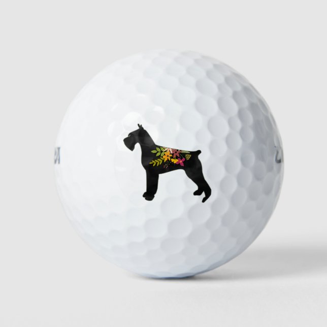 Pelotas De Golf Giant Schnauzer Dog CC Boho Floral Silhouette (Anverso)