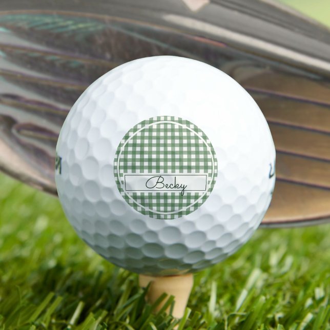 Pelotas De Golf Gingham Pattern in Green with Name (Subido por el creador)