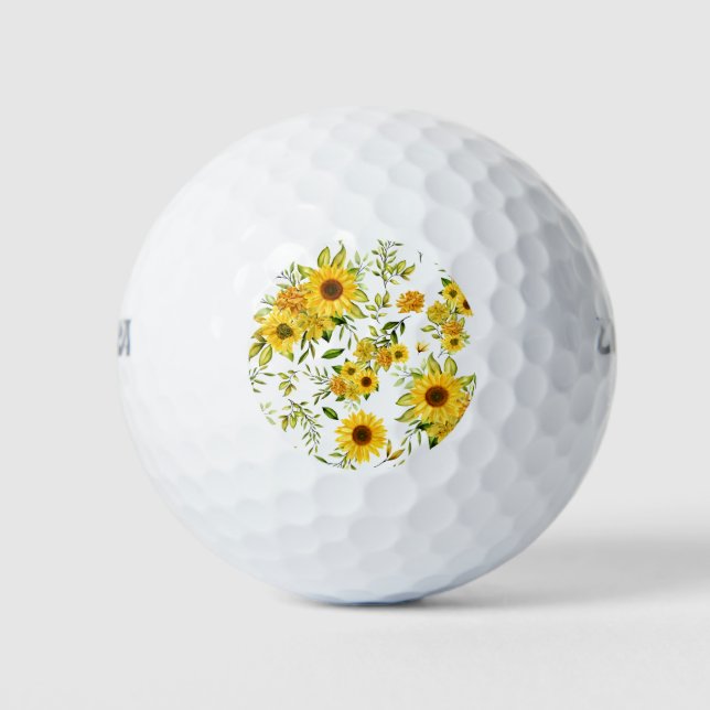 Pelotas De Golf Girasol Acuarela 8 (Anverso)