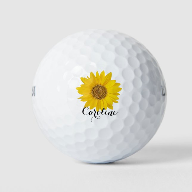 Pelotas De Golf Girasol amarillo con nombre personalizado (Anverso)