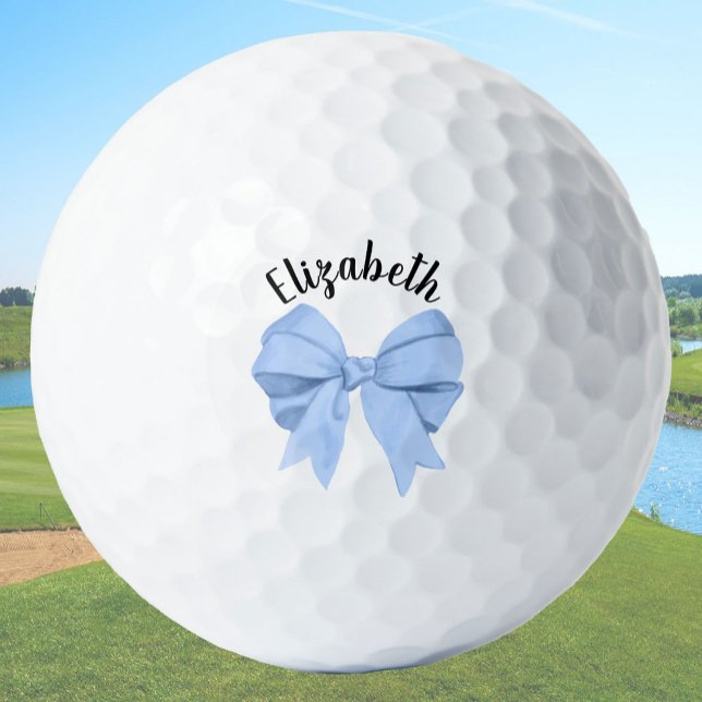 Pelotas De Golf Girly Light Blue Bow Lady Golfer Custom Name (Subido por el creador)