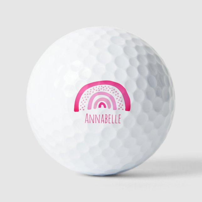 Pelotas De Golf Girly Pink Rainbow Primer nombre (Anverso)