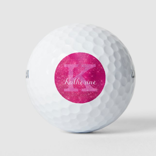 Pelotas De Golf Girona rosa caliente Guay Diamond Sparkle Monogram (Anverso)