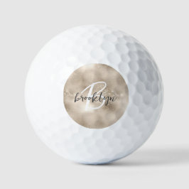 Pelotas De Golf Glam Champagne Gold Script Monogram 