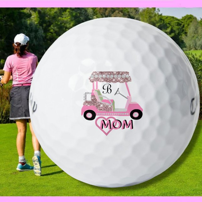 Pelotas De Golf Glam Glitz Monogram Rosa Gold Mom (Subido por el creador)