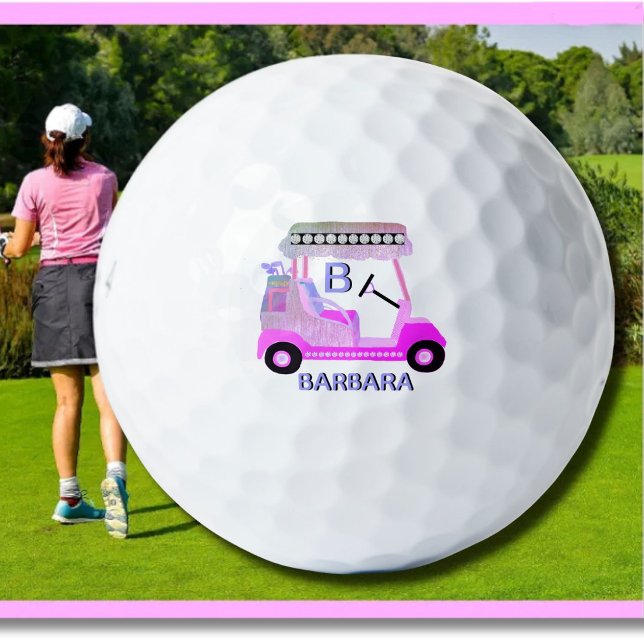Pelotas De Golf Glam Glitz Monograma Carro de diamante rosa morado (Subido por el creador)