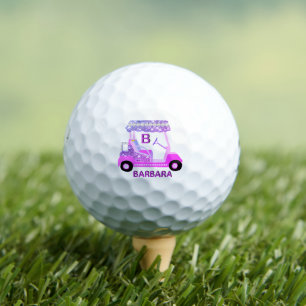 Pelotas De Golf Glam Glitz Monograma Carro de diamante rosa morado