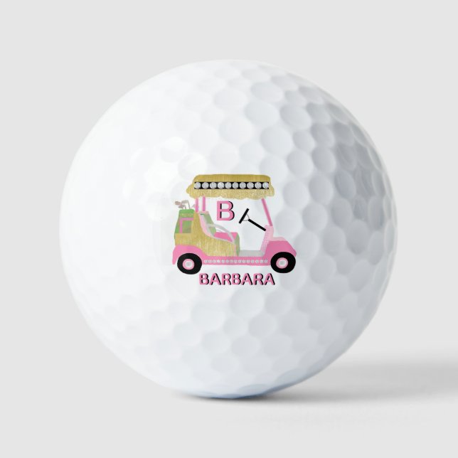 Pelotas De Golf Glam Glitz Monograma Nombre Carro de diamante de o (Anverso)