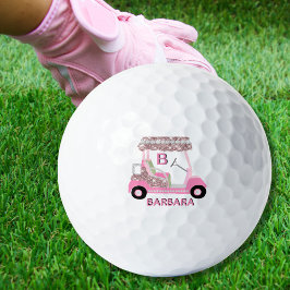 Pelotas De Golf Glam Glitz Monograma Rosa Carro de diamante dorado