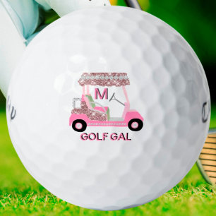 Pelotas De Golf Glam Glitz Monograma Rosa Carro de diamante dorado