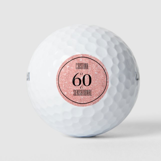 Pelotas De Golf Glam Pink & Black Personalizado 60 y Sensacional (Anverso)