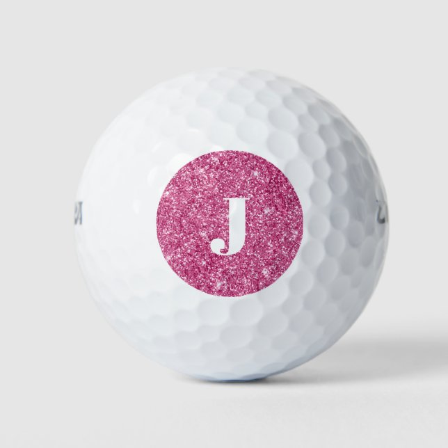 Pelotas De Golf Glitter Magenta Monograma (Anverso)