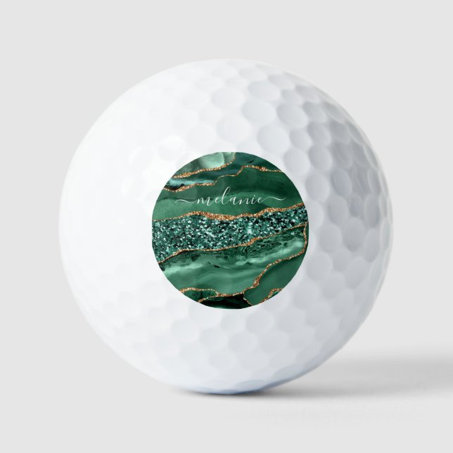Pelotas de Golf Glitter Oro Verde con Nombre Perso (Anverso)