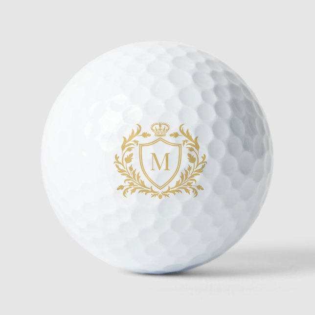 Pelotas De Golf Gold Heraldic Crest Crown Monogram (Anverso)