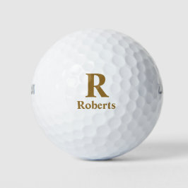 Pelotas De Golf Gold Inicial/First/Family Name On Black
