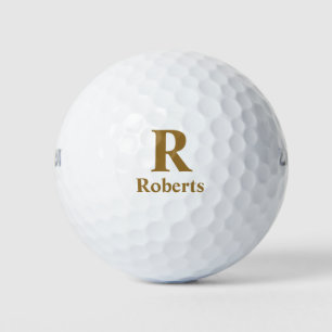 Pelotas De Golf Gold Inicial/First/Family Name On Black