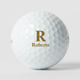 Pelotas De Golf Gold Inicial/First/Family Name On Black