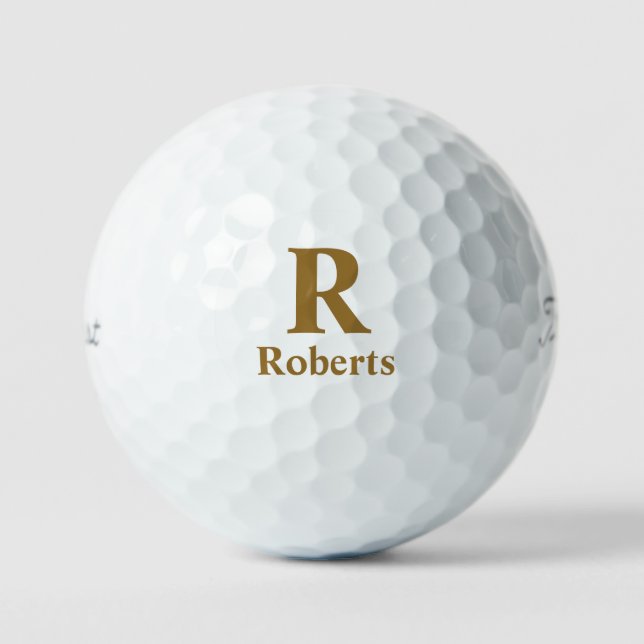 Pelotas De Golf Gold Inicial/First/Family Name On Black (Anverso)