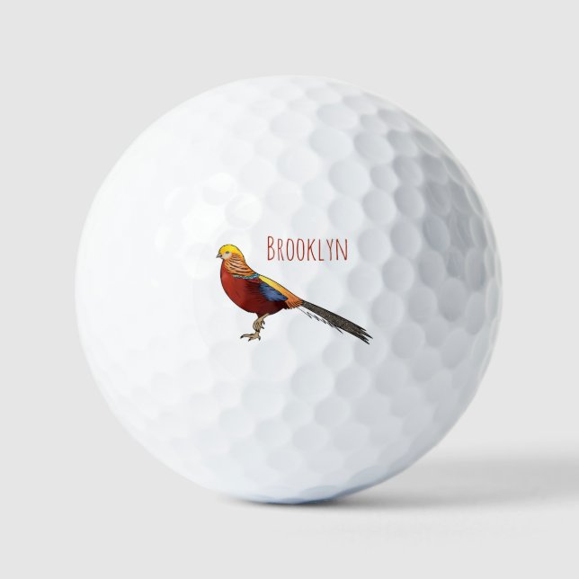 Pelotas De Golf Golden pheasant bird cartoon illustration (Anverso)