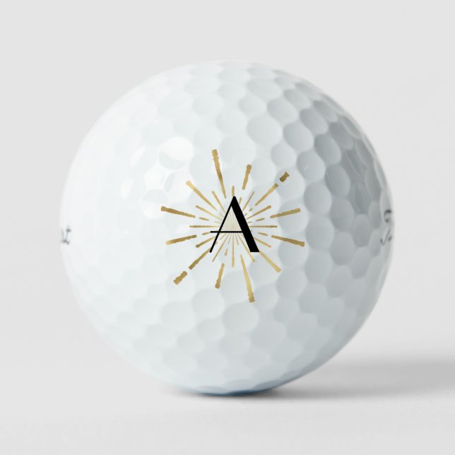Pelotas De Golf Golden Starburst Art Deco Monogramado (Anverso)
