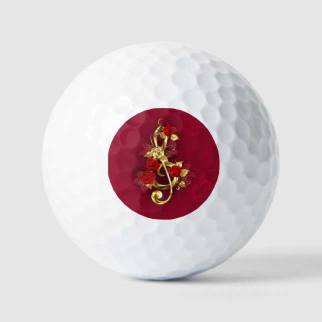 Pelotas De Golf Golden Treble Clef con flores Rosas (Anverso)