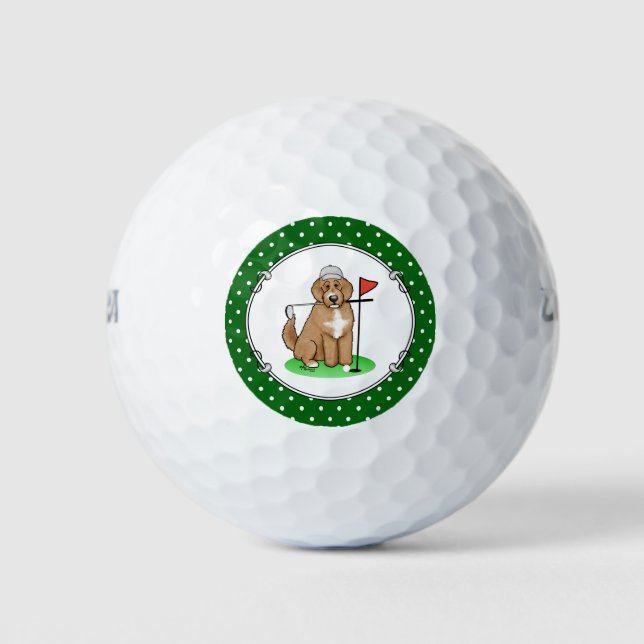 Pelotas De Golf Goldendoodle Perro Jugando Golf (rojo whmk2) Diver (Anverso)
