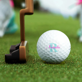 Pelotas De Golf Golf aqua azul rosa monograma nombre inicial