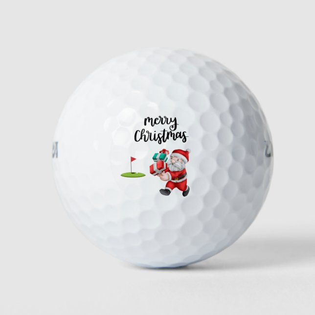 Pelotas De Golf Golf Feliz Navidad con Santa Claus a la bandera