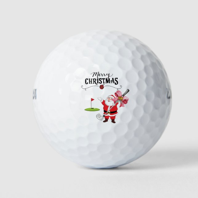 Pelotas De Golf Golf Feliz Navidad con Santa Claus a la bandera (Anverso)